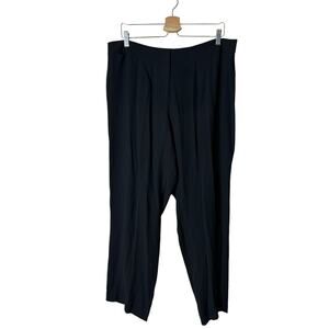 Eileen Fisher Large Black Silk Crepe Straight Leg Fly Front Trouser Pant